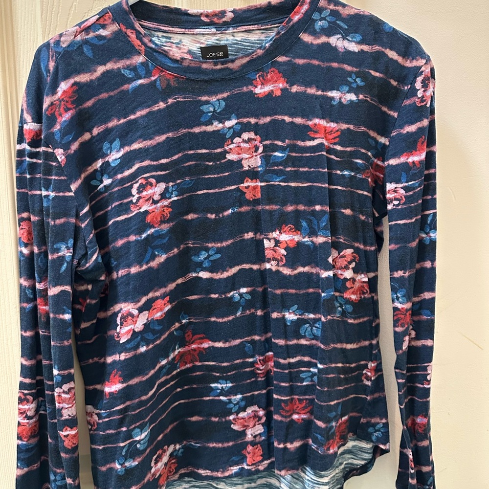 Joe's Jeans Women's Floral Striped shirt- Blue and Pink